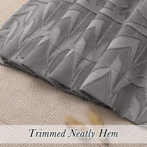 Charcoal Grey Textured Leaf Design Sheer Curtains, 2 Panels Jacquard Curtain - Picture 4 of 11